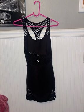 Black Mesh-Inset Mini Dress